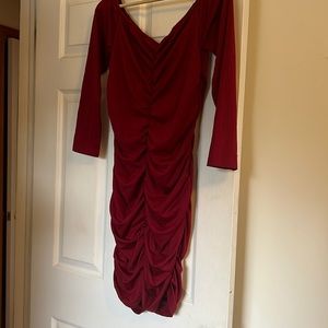 Shein 1X Curve Ruched Off Shoulder Red Burgundy Mini Dress